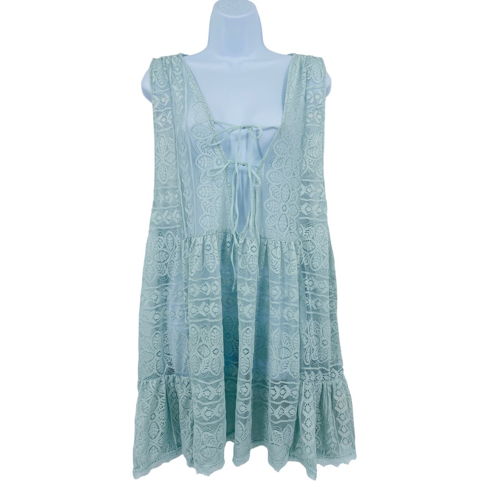 Free People Intimately Lace L Blue Boho Sleeveless Tie front Slip